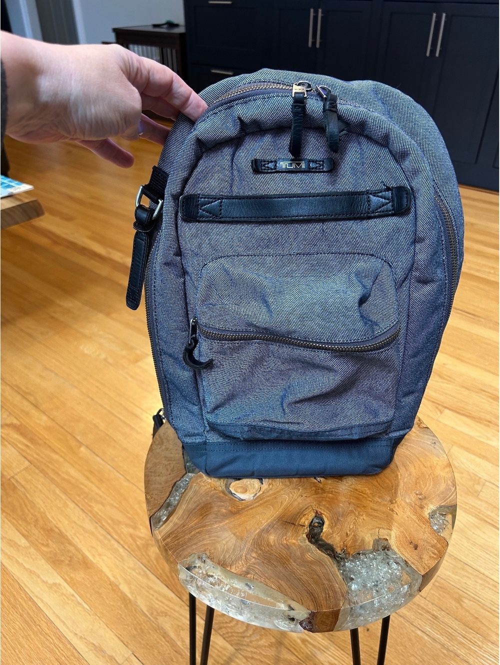 Tumi Gray Crossbody Sling Bag with Leather Accents
